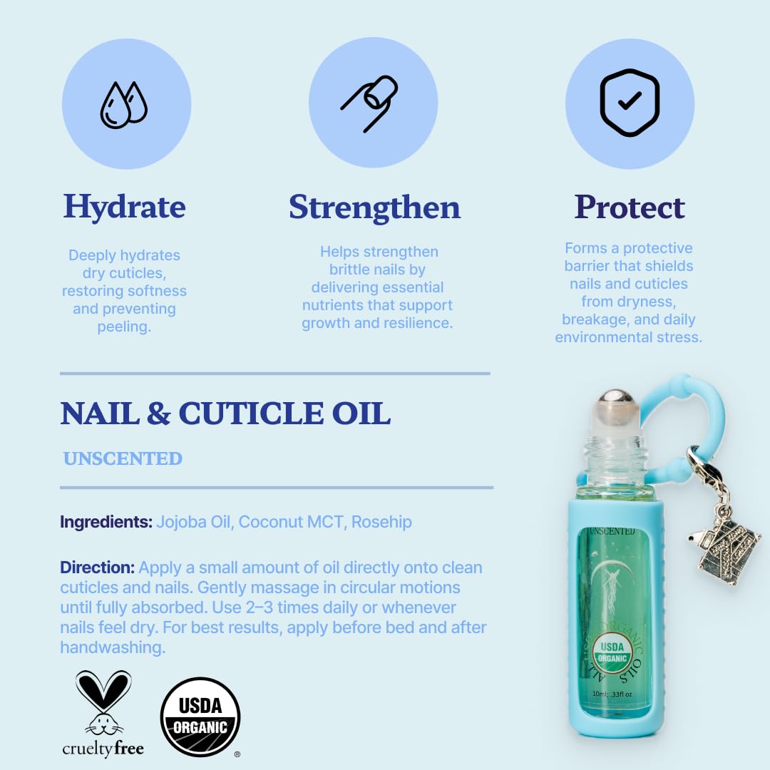 Unscented Organic Nail Cuticle Oil Pen with Jojoba, Coconut MCT, and Rosehip for Nail Hydration, Growth & Strength, Travel Size Keychain(0.34 Fl Oz)-Velvo Beauty