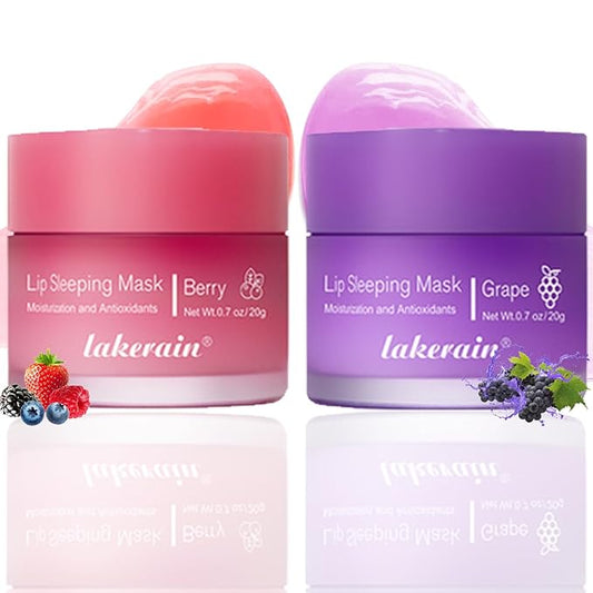 2PCS Lip Sleeping Mask, Lip Mask Overnight, Moisture & Lip Plumper Lip Wrinkles, Repair Lip Balm Prevention Dry and Cracked Lip Scrubs Exfoliato Smoothing Dry Lip Mask (Berry + Grape)-Velvo Beauty