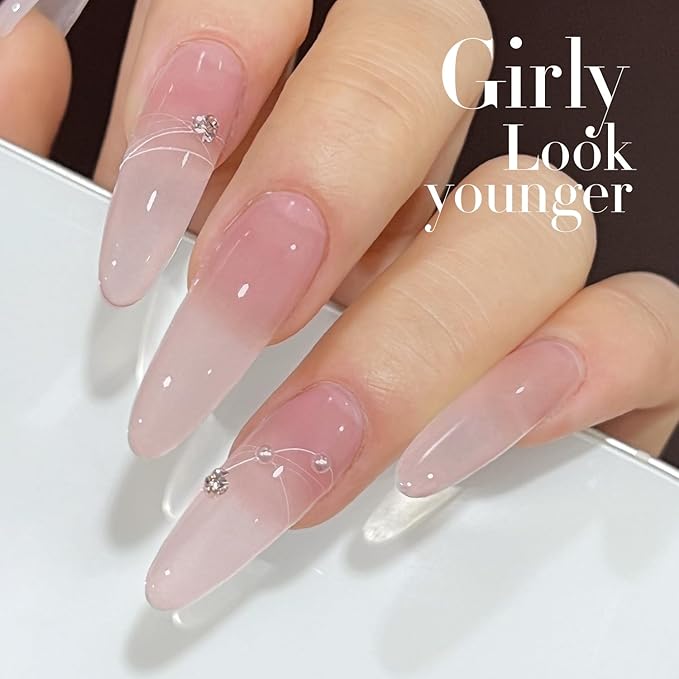 Double Rhythm Gel Polish Translucent Sheer Neutral Natural Light Milky Same Color Same Bottle 15ML Jelly Polish Art DIY at Home (Baby Pink-A1376)-Velvo Beauty