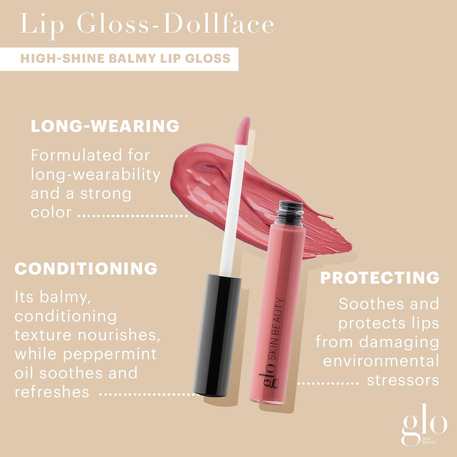 Glo Skin Beauty Lip Gloss in Dollface - Semi-Sheer Mid-Toned Pink - 20 Shades - Non-Sticky - Cruelty Free-Velvo Beauty