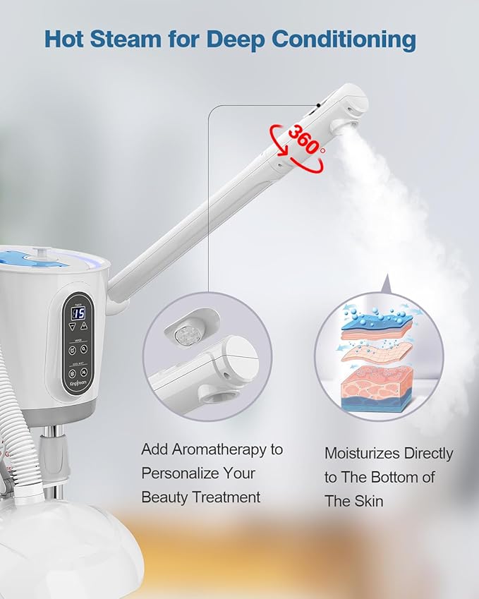 Kingsteam Professional Hot and Cold Facial Steamer，Nano Water Mist, Large Capacity Steam, 30 Min Timer, Deep Cleansing, Designed for Beauty Salon, Skin Clinic, Professional Salon, Home-Velvo Beauty