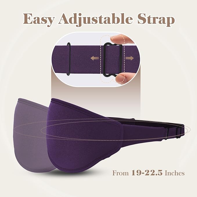 3D Cooling Eye Mask Sleep Mask for Men & Women, 100% Pressure-Free & Light Block-Out Eye Mask for Sleep with Easy Adjustable Strap, Night Eye Cover for Travel, Purple-Velvo Beauty