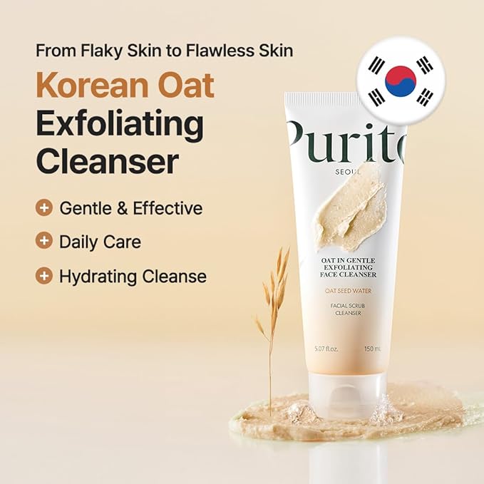 Purito Oat Exfoliating Facial Polish Cleanser - Hydrating Daily Face Wash with Gentle Scrub Clay Pore Minimizing Panthenol, Oat Seed Water Vegan, Non-comedogenic Korean Skin Care 5.07 fl.oz-Velvo Beauty