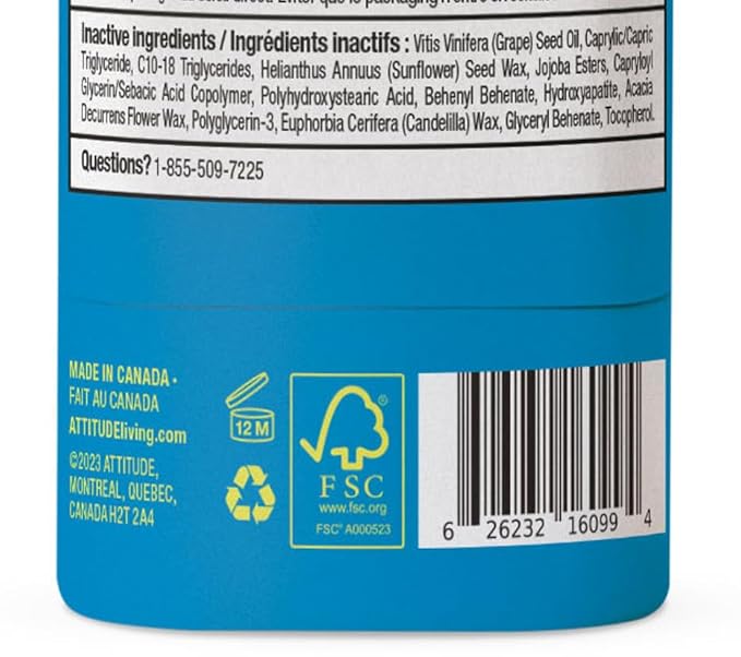 ATTITUDE Mineral Face Sunscreen Stick for Kids, SPF 30, EWG Verified, Plastic-Free, Broad Spectrum UVA/UVB Protection with Zinc Oxide, Dermatologically Tested, Vegan, Unscented, 0.7 Ounce-Velvo Beauty
