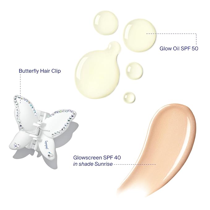 Supergoop! x The Summer I Turned Pretty Summer Glow-Up SPF Set - Includes Glowscreen SPF 40, Glow Oil SPF 50 & Butterfly Hair Clip-Velvo Beauty