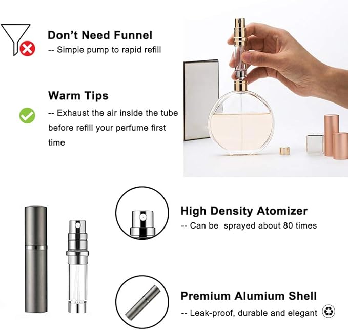 YEEJOK Travel Essentials for Women & Men - Refillable Perfume Bottles, Mini Portable Atomizer Spray Containers, 5ml Bottles for Flying, Purse & Travel Essentials-Velvo Beauty