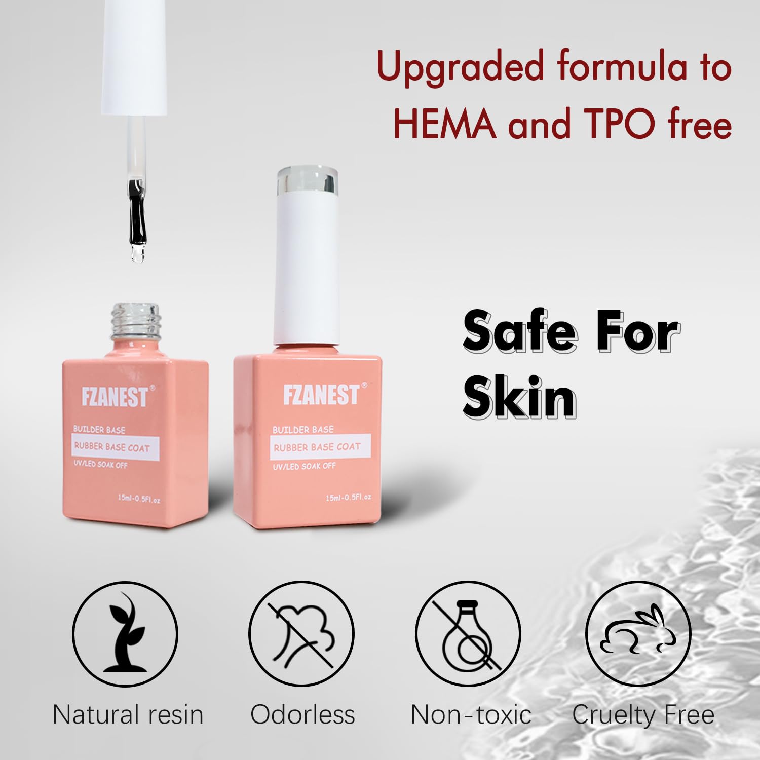 FZANEST Hema Free Rubber Base Builder Gel For Nails, Rubber Base Coat for Nail Strengthen Apex Building Extension Long Lasting Protect in A Bottle Soak Off UV LED Clear Gel Nail Polish-Velvo Beauty