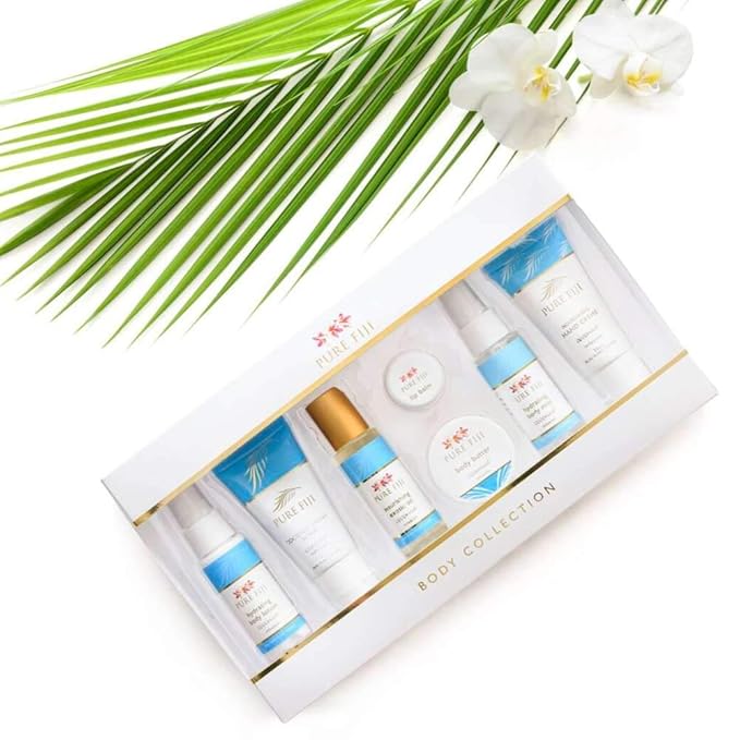 Pure Fiji Body Collection 7pacs- Bath and Body Gift Set Include - Body Mist,Coconut Crush, Body Oil, Body Butter, Soap, Body Lotion, Hand Creme - Travel Size, Scent Coconut-Velvo Beauty