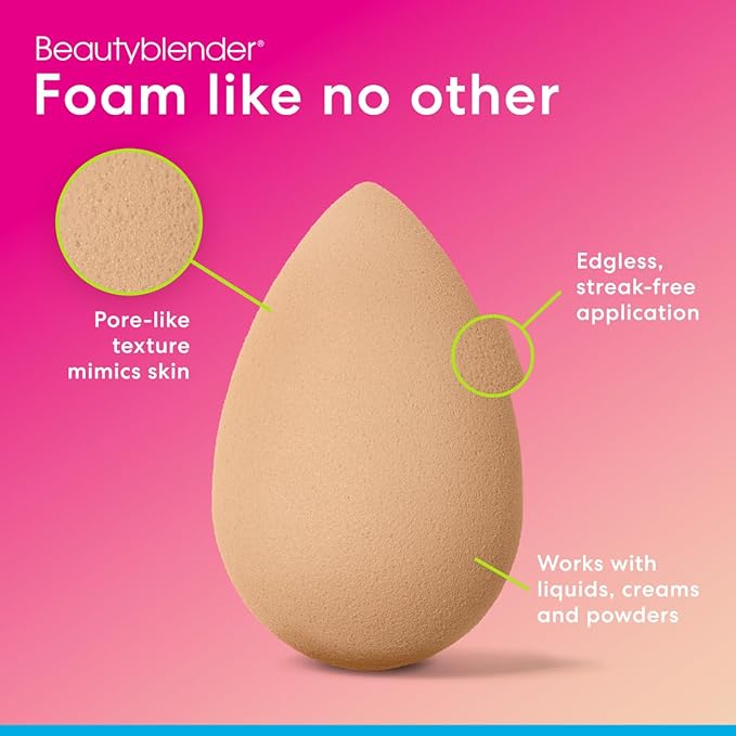Beautyblender® | Nude Beige Beauty Blender Makeup Sponge, Super-Soft Foam Easily Blends Foundations, Powders & Creams, Made in USA, Reusable, Washable, Streak Free Application, Vegan, Cruelty Free-Velvo Beauty