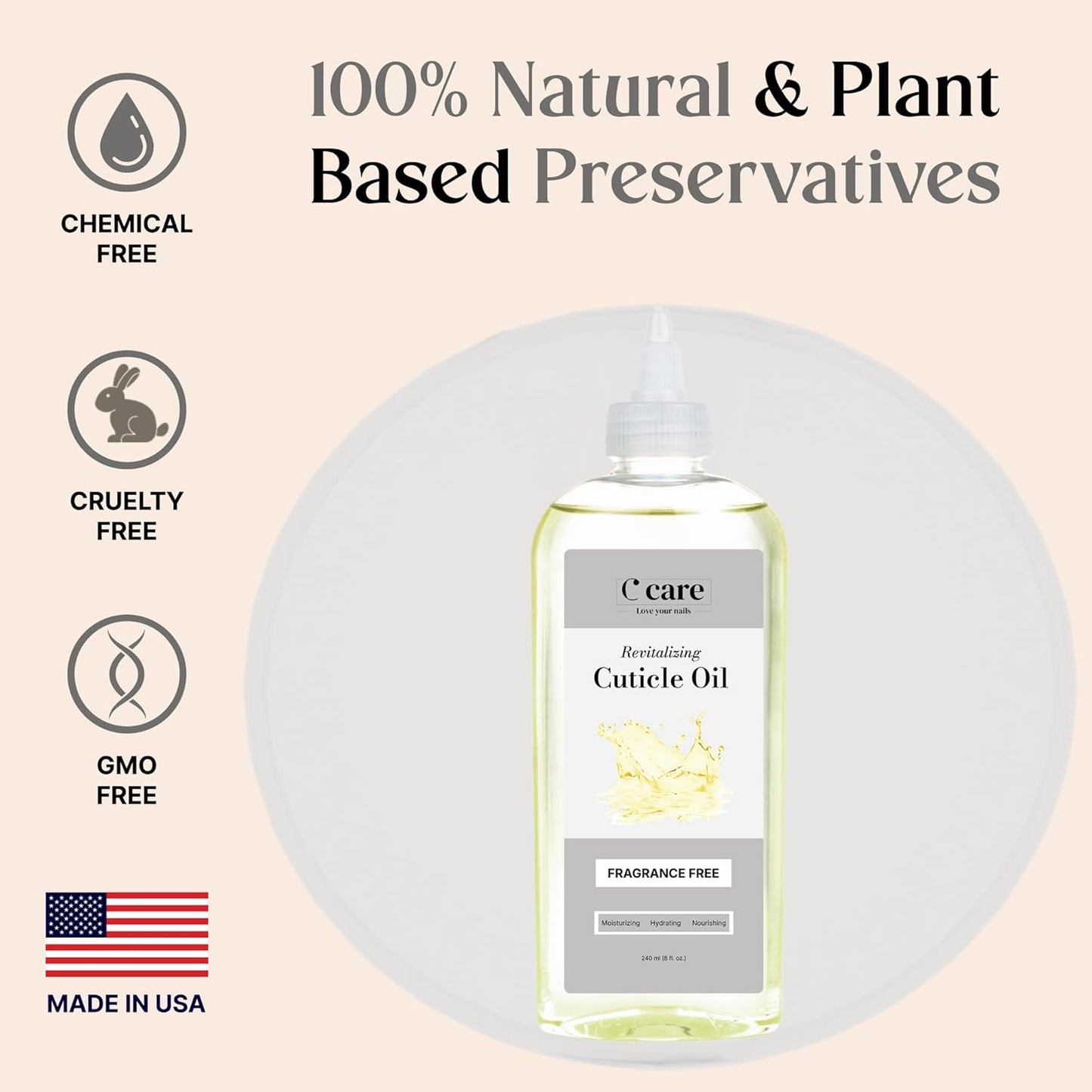 C CARE Fragrance-Free Cuticle Oil For Nails - Repairs Cuticles Overnight - Moisturizes and Strengthens Nails and Cuticles - 8 oz-Velvo Beauty