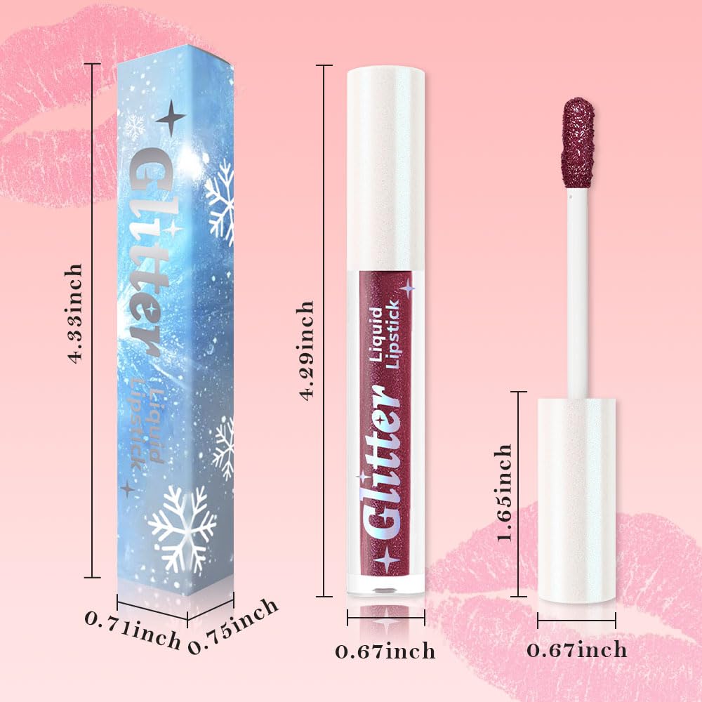Plum Metallic Lipstick for Women,Lightweight Glitter Sparkling Liquid Lipsticks,Shimmer Lip Gloss Stain Long Lasting Waterproof Smudge Proof Non-Drying 24 Hour Full Coverage Lip Makeup,Vegan-Velvo Beauty