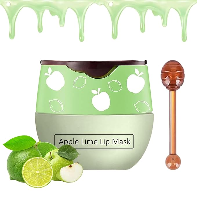 Bee Lip Balm Honey Pot, Strawberry & Honey Moisturizing Propolis Lip Mask, Hydrating & Prevention Dry and Cracked Lip Scrubs Exfoliator, Reduces Lip Lines (Green)-Velvo Beauty