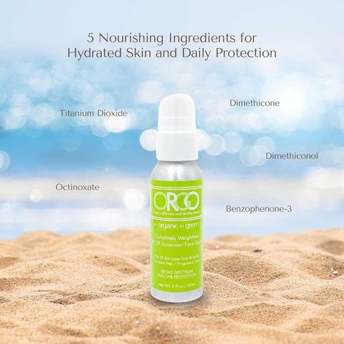 Organic To Green Completely Weightless Face Sunscreen Spray | Award-Winning Lightweight Organic Sunscreen | 29 SPF | 2 oz-Velvo Beauty