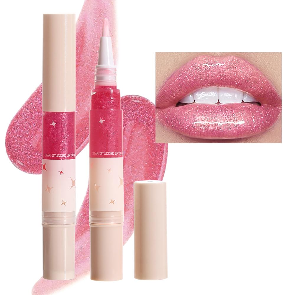 evpct 1Pcs Warm Pink Blush Red Pearlescent Shine Shimmer Glitter Lipstick Lip Gloss, Metallic Sparkly Sparkle Glossy Lip Gloss Tint Stain Liquid Lipsticks Makeup Set for Women Long Lasting Waterproof-Velvo Beauty