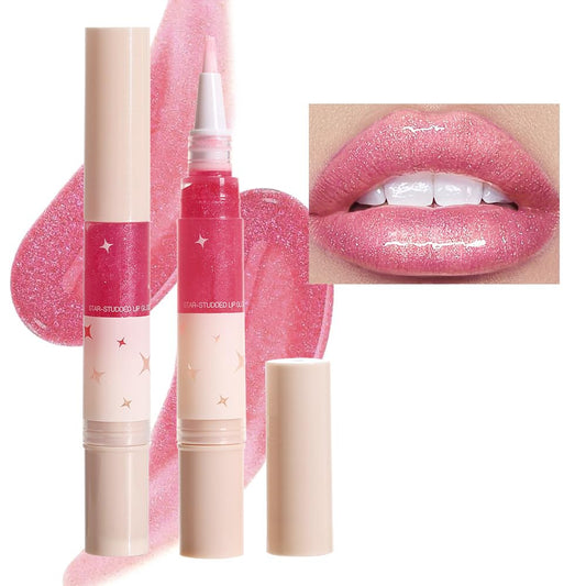 evpct 1Pcs Warm Pink Blush Red Pearlescent Shine Shimmer Glitter Lipstick Lip Gloss, Metallic Sparkly Sparkle Glossy Lip Gloss Tint Stain Liquid Lipsticks Makeup Set for Women Long Lasting Waterproof-Velvo Beauty