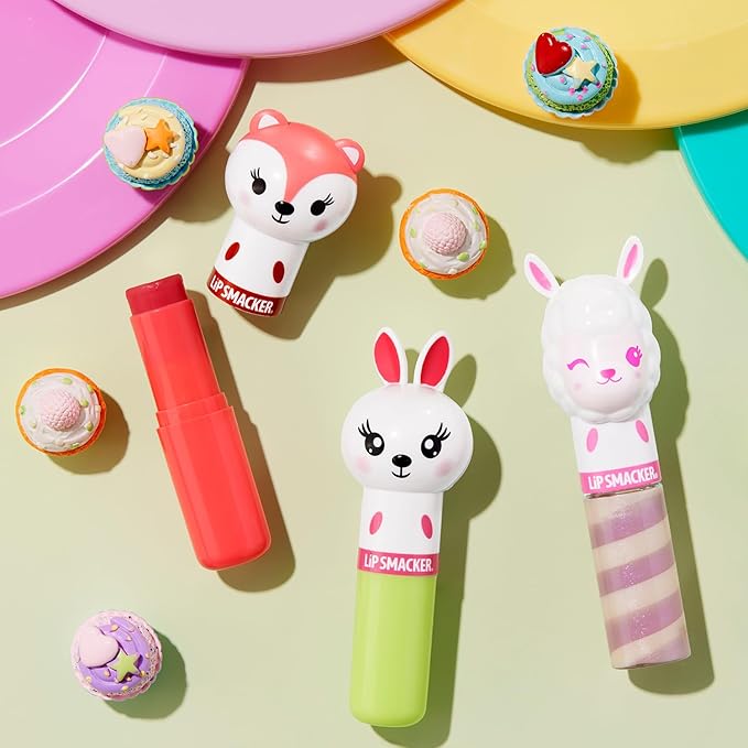 Lip Smacker Lippy Pals, Unicorn, Panda, Kitten, Lip balm for Kids - Foxy Apple, Hoppy Carrot Cake, Strawberry Llama-Velvo Beauty