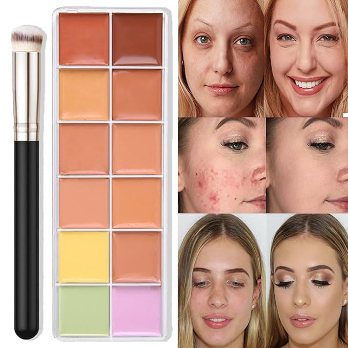 12 Color Correcting Concealer Palette With Concealer Brush, Cream Contouring Makeup Kit, Tattoo Concealer, Corrects Dark Circles Red Marks Scars Light Mediumor creamy concealer B1-Velvo Beauty