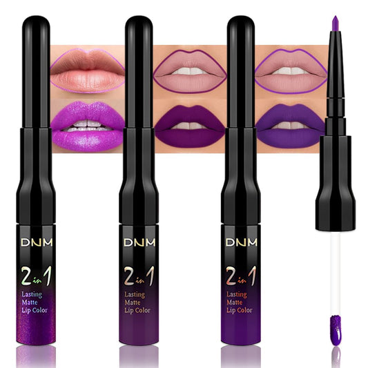 evpct 3Pcs Lavender Dark Violet Purple Matte Lip Liner & Liquid Lipstick Stain Makeup Set for Women, Lip Liner Stain Long Lasting Waterproof Smudge Proof, Cruelty Free Lip Makeup 24 hours originales-Velvo Beauty