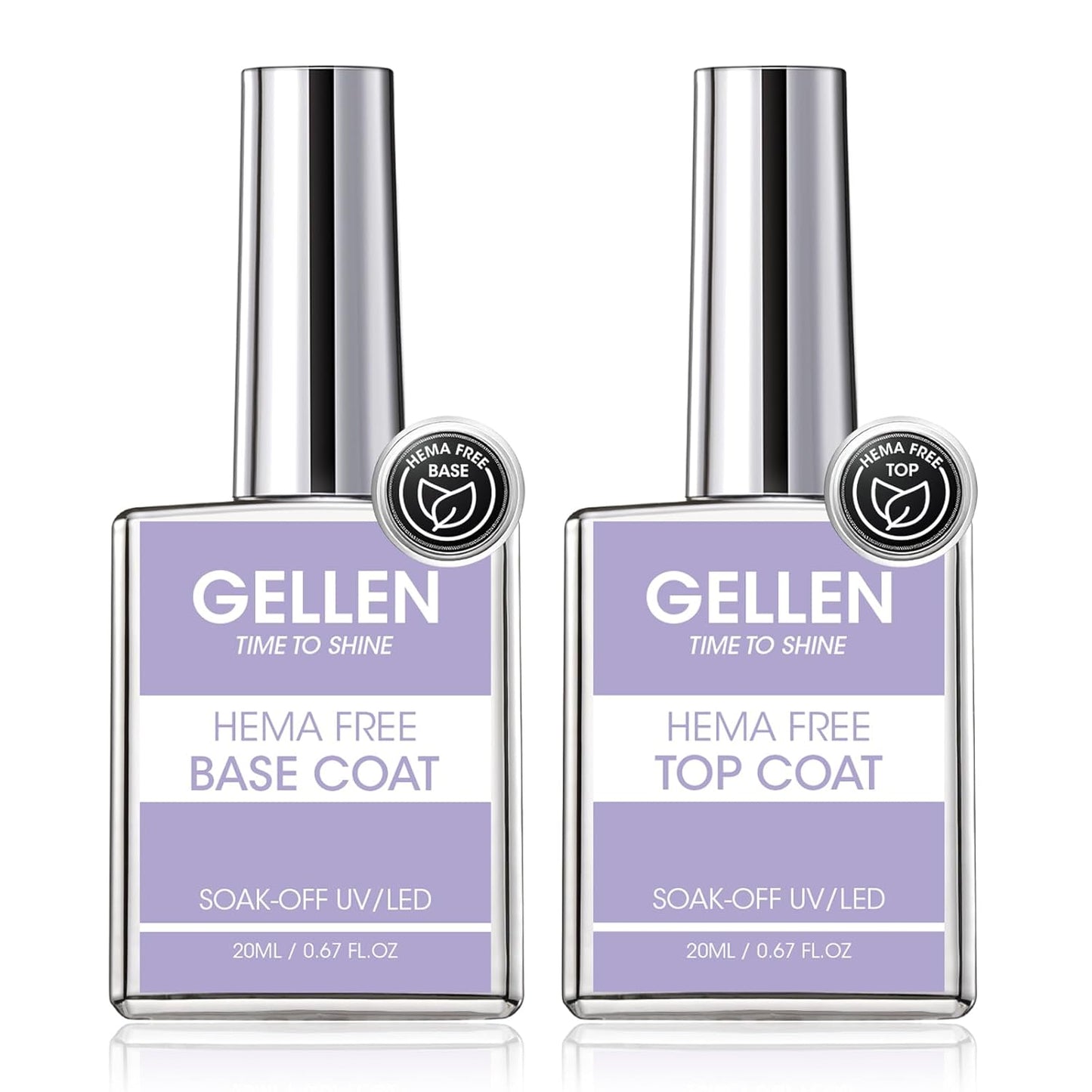 GELLEN 20ml Gel Base and Top Coat, Hema-Free Glossy Top Coat and Base Coat for Gel Nail Polish, No Wipe Soak Off Curing Needed Clear Nail Polish, Easy DIY Manicure Set-Velvo Beauty