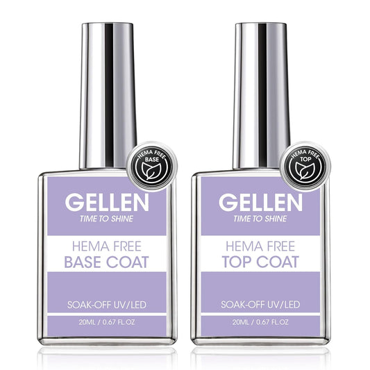 GELLEN 20ml Gel Base and Top Coat, Hema-Free Glossy Top Coat and Base Coat for Gel Nail Polish, No Wipe Soak Off Curing Needed Clear Nail Polish, Easy DIY Manicure Set-Velvo Beauty