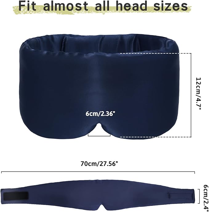 100% Handmade Bamboo Sleeping Eye Mask for Women for Men,Night Masks,Organic Sleep Mask,Blockout Eye Mask for Sleeping,Large Size Adjustable (Navy Blue)-Velvo Beauty
