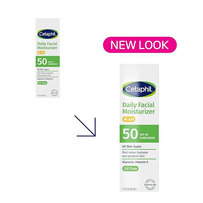 Cetaphil Daily Facial Moisturizer SPF 50, 1.7 Fl Oz (Pack of 2), Gentle Facial Moisturizer For Dry to Normal Skin Types, No Added Fragrance, Dermatologist Recommended (Packaging May Vary)-Velvo Beauty