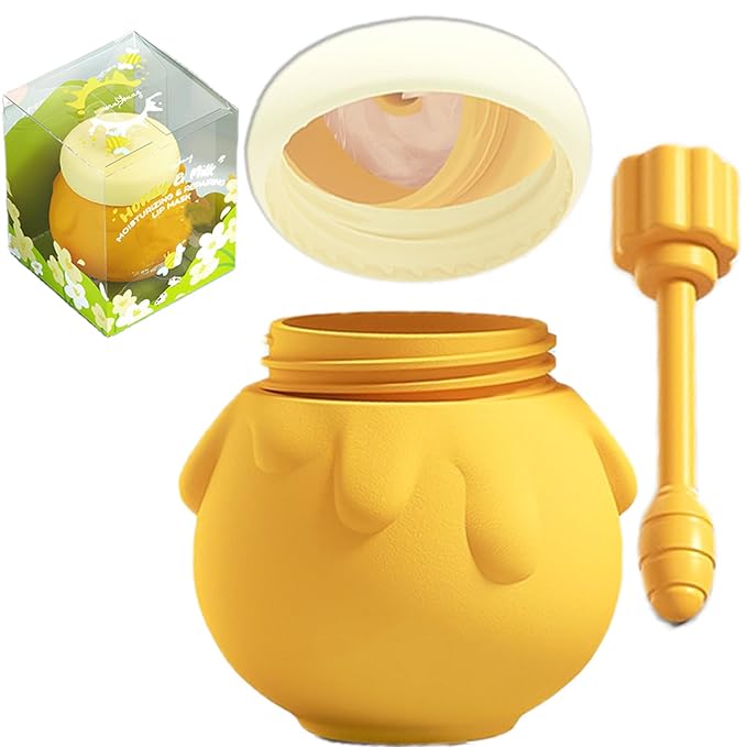 Honey Lip Mask, 3 In 1 Cute Hydrating Lip Mask for Women Girls, Honey Lip Balm with Wand, Milk Lip Masks for Dry Lips, Day and Night Night Lip Mask, Skin Care Lip Mask with Mirror-Velvo Beauty
