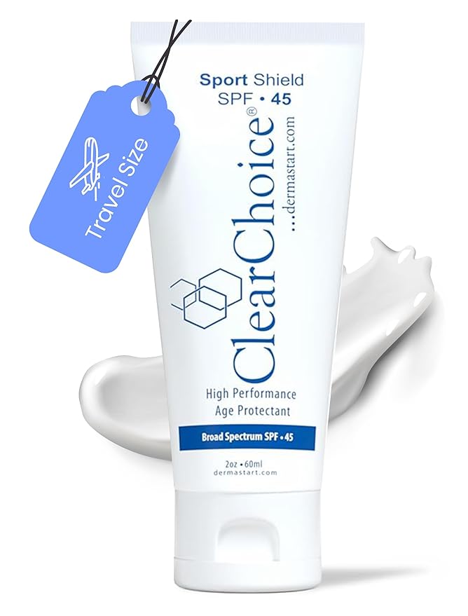 Clear Choice Travel Size Sunscreen for Face SPF 45, Mineral Oil Free Sunblock & Light Moisturizer with Zinc Oxide, Reef-Safe, Broad Spectrum, No White Cast, Dermatologist Recommended 2oz-Velvo Beauty