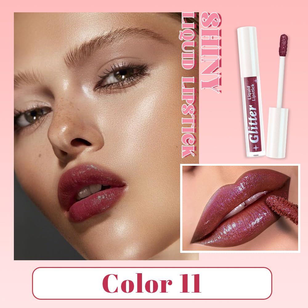Plum Metallic Lipstick for Women,Lightweight Glitter Sparkling Liquid Lipsticks,Shimmer Lip Gloss Stain Long Lasting Waterproof Smudge Proof Non-Drying 24 Hour Full Coverage Lip Makeup,Vegan-Velvo Beauty