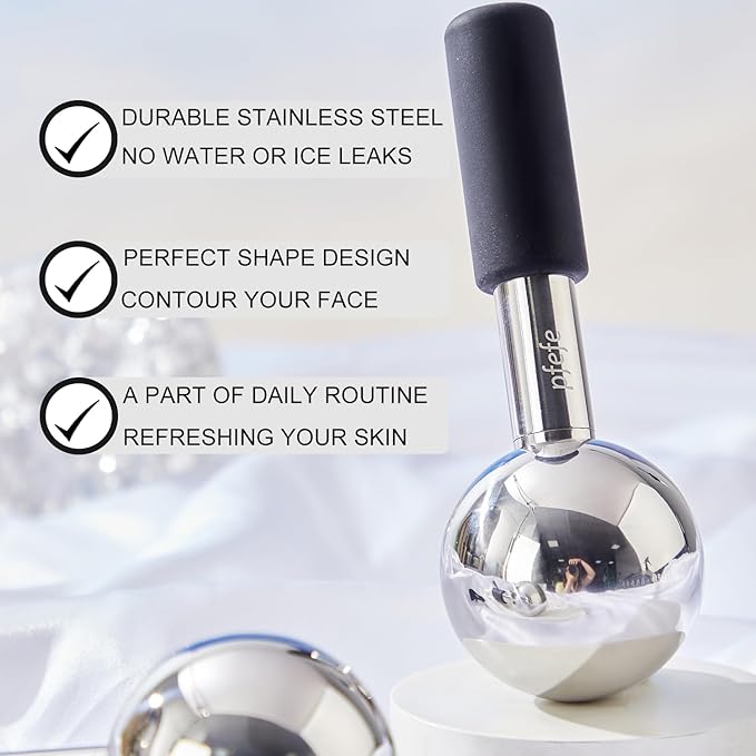 360 Rotating Ice Globes for Face & Eyes, Unbreakable Stainless Steel Cryo Sticks for Beauty Routines, Facials Cold Roller Colling Globes for Puffiness, Wrinkles, Dark Circles, Headaches-Velvo Beauty