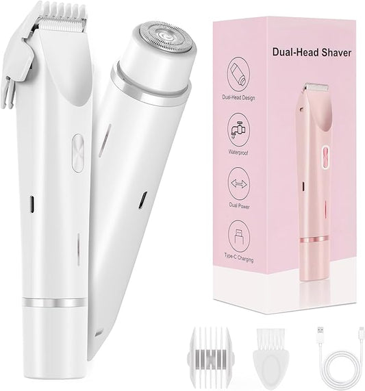 Bikini Trimmer for Women-2 in 1 Electric Razors for Women,USB Rechargeable Bikini Electric Shaver,IPX7 Waterproof Dry & Wet Use Body Hair Trimmer and Facial Hair Remover for Underarm Leg Body,White-Velvo Beauty