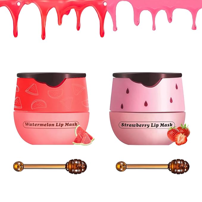2 PCS Bee Lip Balm Honey Pot, Bee Lip Balm Sleeping Lip Mask Overnight with Sticks, Honey Pot Lip Balm Hydrating Exfoliating Prevention Dry and Crack Lip Scrubs-Velvo Beauty