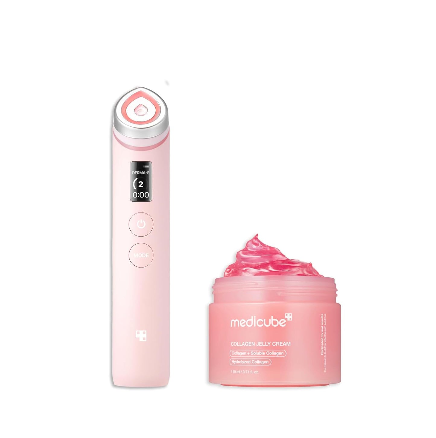 medicube Pink Skincare Set for Glass Glow Skin: Age-R Booster Pro Pink | 6-in-1 Real Glass Glow Beauty Massager and Collagen Jelly Cream- Niacinamide & Freeze-Dried Hydrolyzed Collagen 110ml-Velvo Beauty