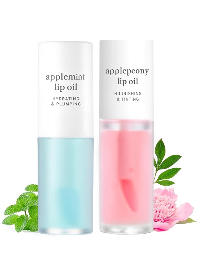 NOONI Korean Vegan Lip Oil - Applemint, 0.12 Fl Oz + Korean Lip Oil - Applepeony, 0.12 Fl Oz Bundle-Velvo Beauty