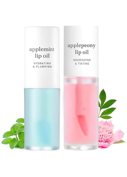 NOONI Korean Vegan Lip Oil - Applemint, 0.12 Fl Oz + Korean Lip Oil - Applepeony, 0.12 Fl Oz Bundle-Velvo Beauty