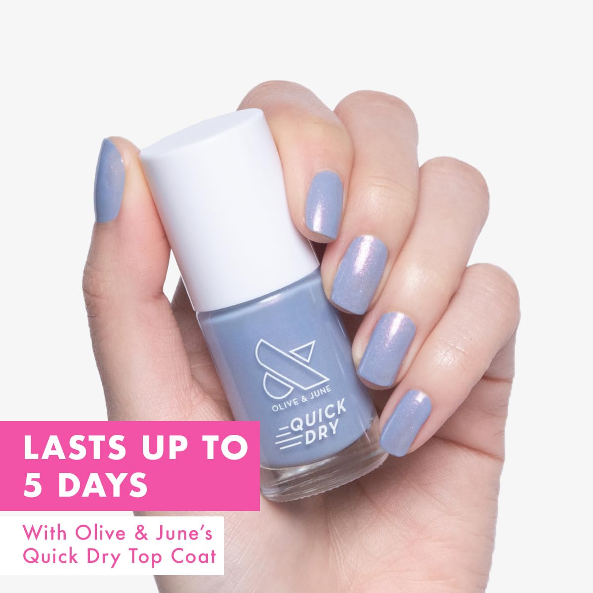 Olive & June Quick Dry Nail Polish | Instant, Fast-Drying, Smudgeproof Color | 15-free, Vegan, Cruelty-Free Formula | Lasts up to 5 Days | Salon-Quality Manicure at Home | Charming Periwinkle Shimmer-Velvo Beauty