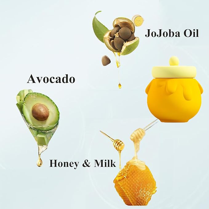 Honey Lip Mask, 3 In 1 Cute Hydrating Lip Mask for Women Girls, Honey Lip Balm with Wand, Milk Lip Masks for Dry Lips, Day and Night Night Lip Mask, Skin Care Lip Mask with Mirror-Velvo Beauty