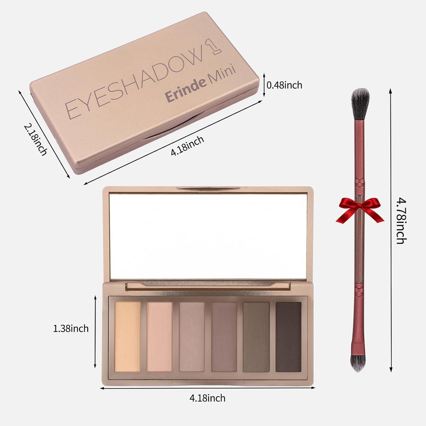 Erinde Mini Eyeshadow Palette - 6 Matte Nude Eye Shadows, Taupe & Brown Eye Shadows Powder for Eye, Contour, or Brows, Ultra-Blendable Cool-Tone Neutral, Long-lasting Travel Makeup Palette with Mirror-Velvo Beauty