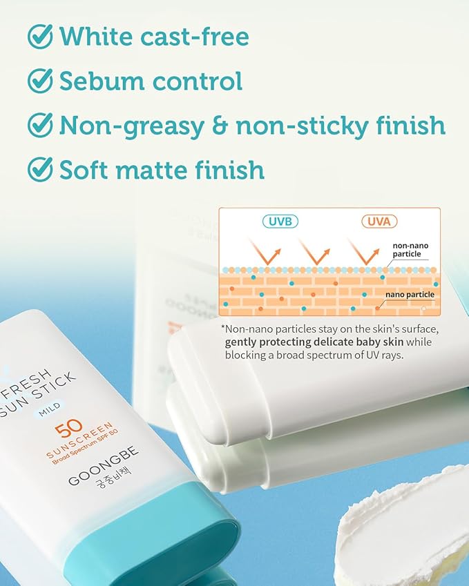 Fresh Sun Stick Mild SPF 50 - No White Cast Zinc Oxide Mineral Sunscreen Stick Balm - Non Greasy Soft Matte Finish - Travel Friendly for Babies, Kids & Adults - Vegan, Reef-Safe, 0.49oz.-Velvo Beauty