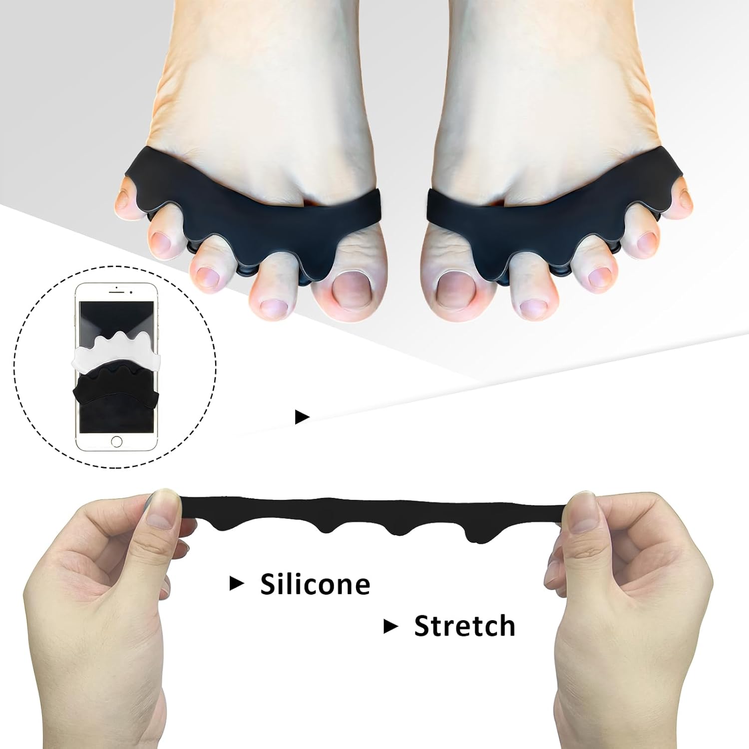 SUNFATT Toe Spacers for Men ang Women,Toe Separators for Women,Relieves Overlapping Toes,Bunions Corrector and Hammer Toe Pain,Gel Toe Spreader Separates and Relaxes Toes.2 Pcs-Velvo Beauty