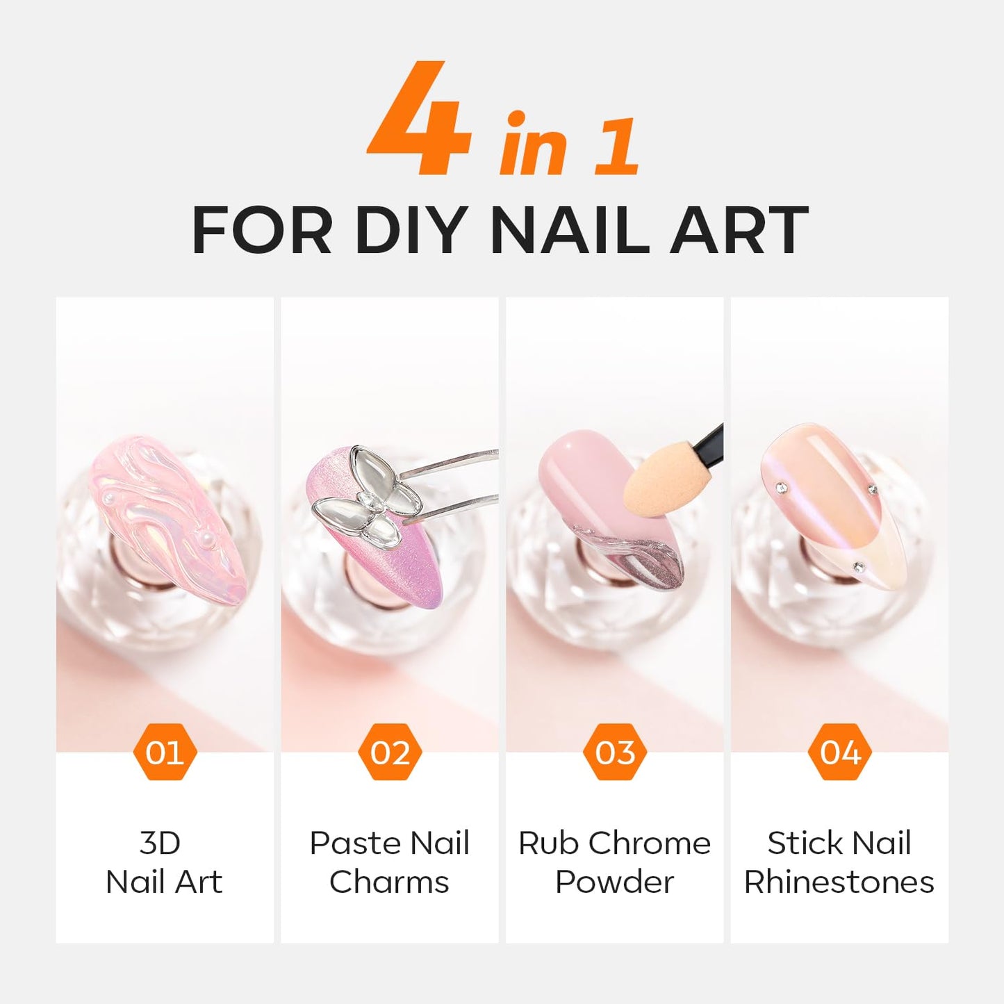 Modelones 3D Gel Nail Art, Sculpting Gel Glue for Molding, Drawing, Charms & Gems Glue, Nail Stuff for Chrome Powder and Rhinestone Design No Wipe, U V Light Cured Salon & DIY Use-Velvo Beauty