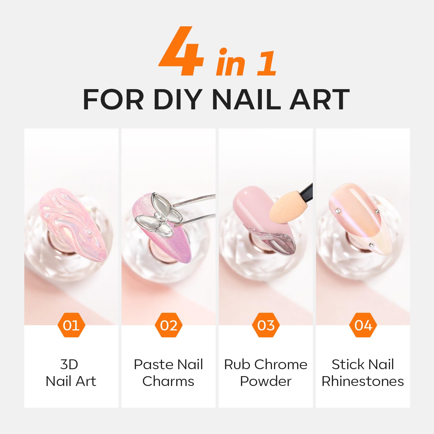 Modelones 3D Gel Nail Art, Sculpting Gel Glue for Molding, Drawing, Charms & Gems Glue, Nail Stuff for Chrome Powder and Rhinestone Design No Wipe, U V Light Cured Salon & DIY Use-Velvo Beauty