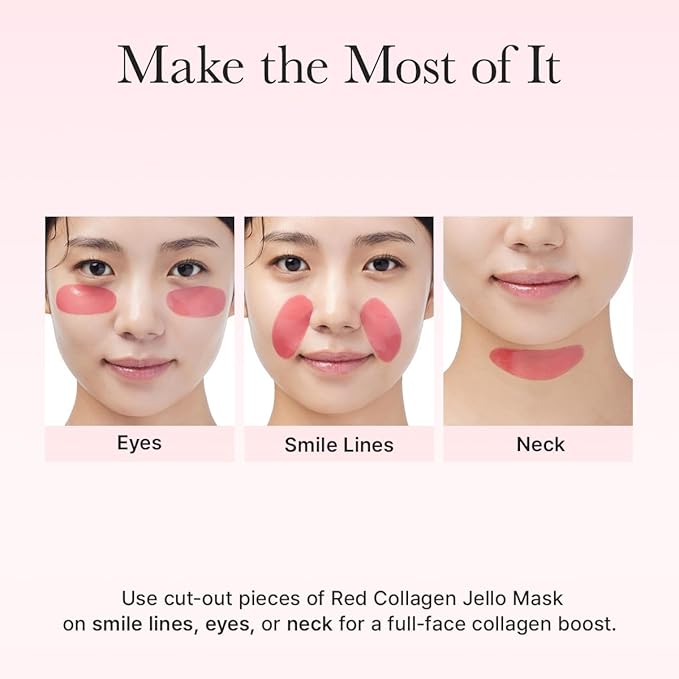 Red Collagen Jello Mask, Plump & Hydrating x 4ea, Overnight Hydrogel Mask for Dry, Mature Skin, Packed with Collagen, 5 Peptides, 2% Niacinamide-Velvo Beauty