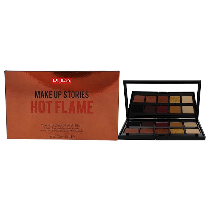 Pupa Milano Make Up Stories Eyeshadow Palette 002 Hot Flame - 10-Shade Shadow Collection with Matte, Satin, and Metallic Color Options - High Pigment Formula - Soft, Blendable Texture - 0.63 oz-Velvo Beauty