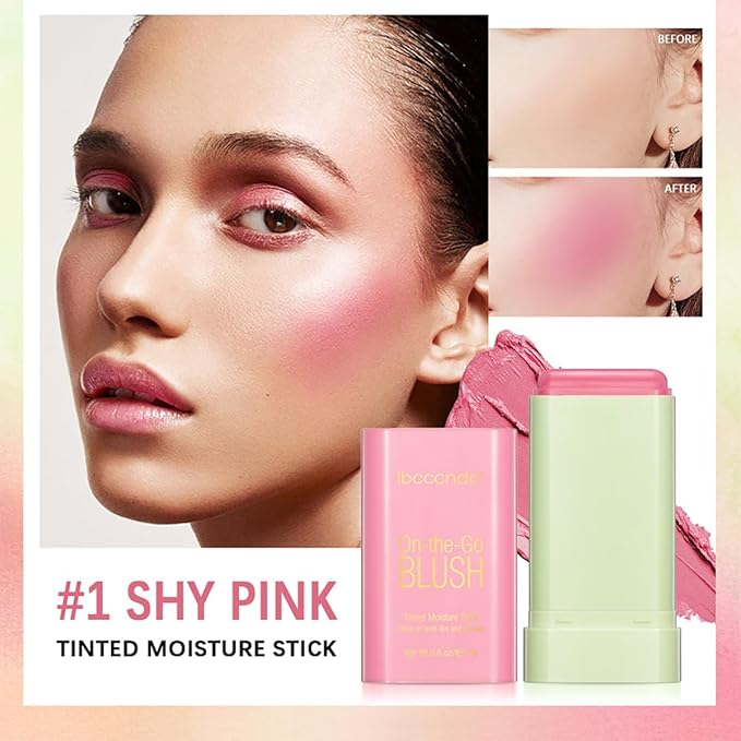 Multi-Use Makeup Blush Stick, Tinted Solid Moisturizer On-the-Go Blush, Multi-use Cream Blush Stick for Cheek & Eyes & Lips, Waterproof Natural Nude Makeup for All Skin (1# Shy Pink)-Velvo Beauty