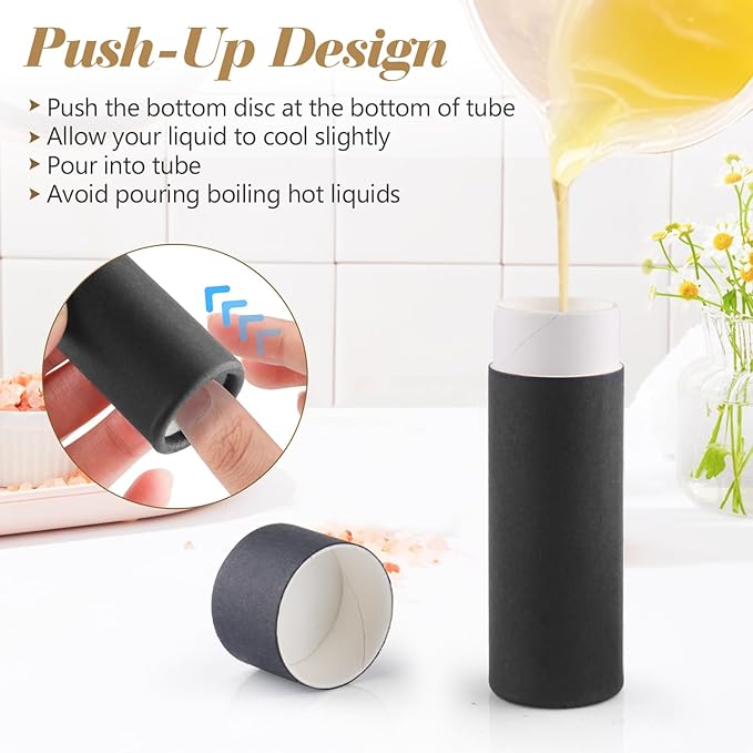10 Pcs 25g Paperboard Lip Balm Tubes Refillable Krafts Paper Lipstick Tube Round Cardboard Empty Lip Gloss Container Holder Tubes for DIY Chapstick Salve Cosmetic Lotion Solid Perfume - Black-Velvo Beauty
