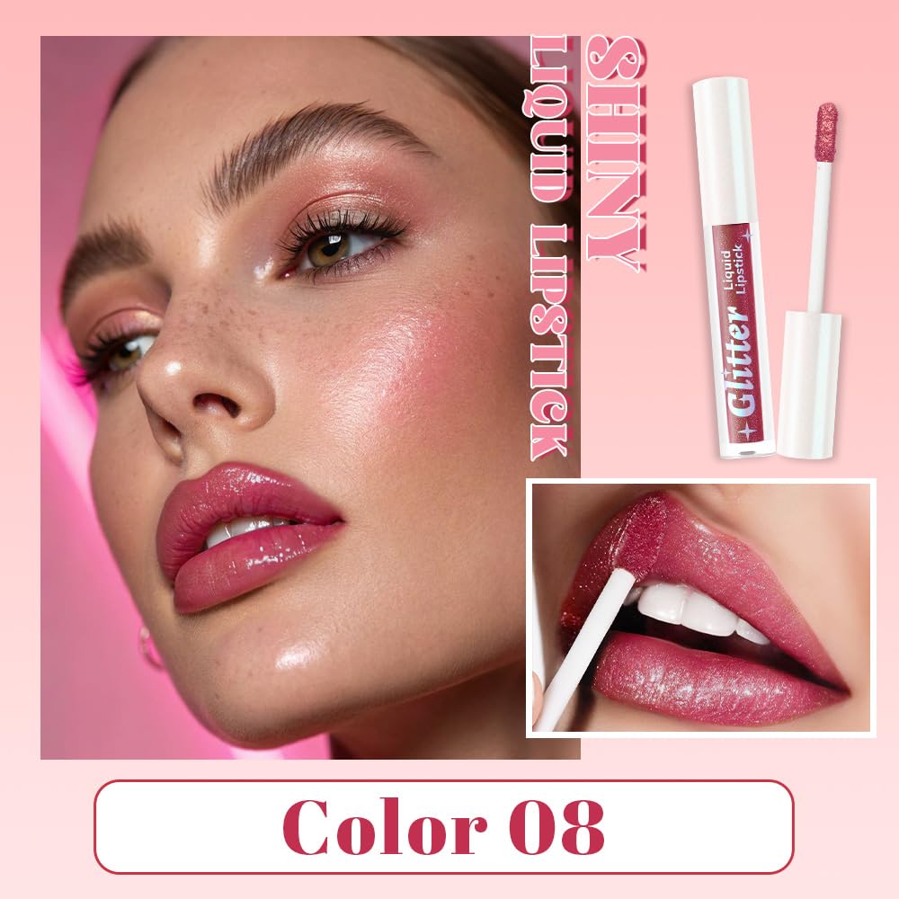 Red Brown Metallic Lipstick for Women,Lightweight Glitter Sparkling Liquid Lipsticks,Shimmer Lip Gloss Stain Long Lasting Waterproof Smudge Proof Non-Drying 24 Hour Full Coverage Lip Makeup,Vegan-Velvo Beauty