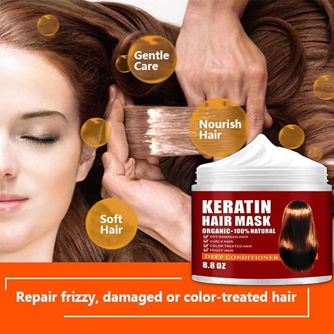 Keratin Hair Mask,Keratin Hair Treatment 250g Hair Mask for Dry Damaged Hair,Hair Treatment Mask Deep Repair Damage Hair Root,Natural Deep Conditioner Hydrating Hair Masque-Velvo Beauty