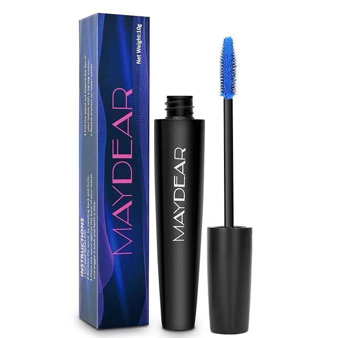 Maydear Blue Waterproof Mascara for Eyelashes - Long Lasting Smudgeproof Color for Women, Fast Dry Lengthening Eye Makeup for Party and Stage Use-Velvo Beauty