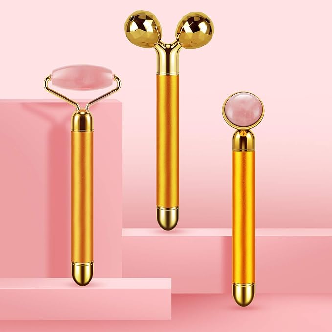 3-IN-1 Electric Jade Roller 3D Roller Facial Roller & Face Massager,Gold-Velvo Beauty